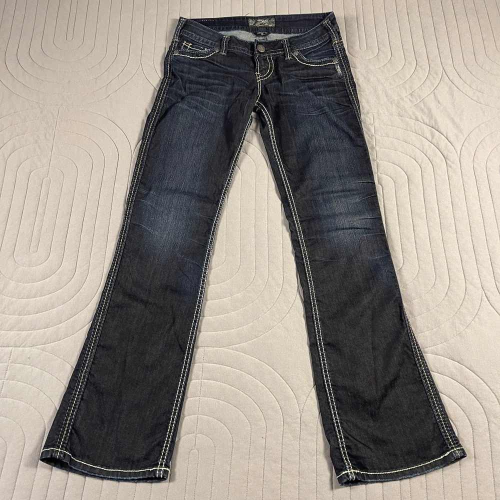 Silver Jeans Co Frances Bootcut Dark Wash Thick Stitch Denim W27 L31 Low Rise